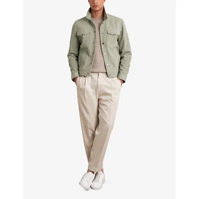 Reiss Mens Pistachio Green Edington Chest-pocket Suede Jacket In Green