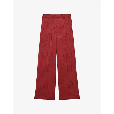 Reiss Womens Red  X Atelier Ottelie Jacquard Woven Trousers In Animal Print