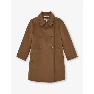 Reiss Camel Mabel Double-breasted Wool Blend Coat 3 In Animal Print