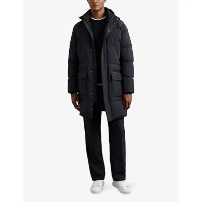 Reiss Mens Navy Moon Quilted Longline Stretch-nylon Puffer Xs In Blue