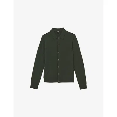 Reiss Gideon Long Sleeved Button Through Stitch Detail Cardigan In Green