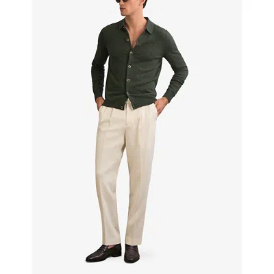 Reiss Gideon Long Sleeved Button Through Stitch Detail Cardigan In Green