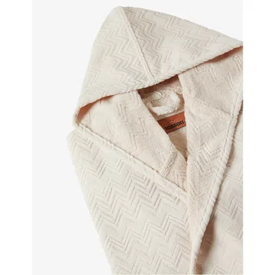 Missoni Home Chalk Bathrobe In Cotton Terry With Zigzag Pattern In Brown