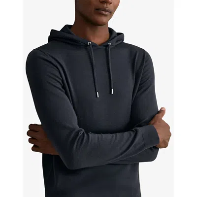 Reiss Mens Midnight Navy Holland Drawstring Merino Wool Knit Hoody Xs In Blue