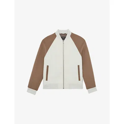 Reiss Mens Off White Oatmeal Rylan Zip-up Wool-blend Bomber Jacket Xl In Red