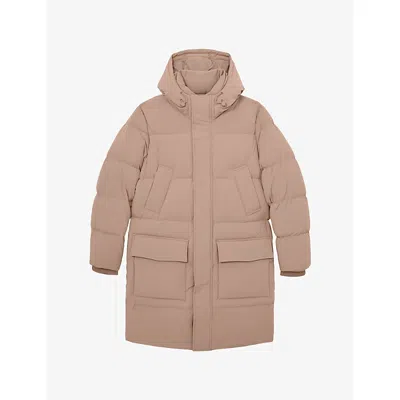 Reiss Mens Light Camel Brown Moon Quilted Longline Stretch-nylon Puffer In Brown