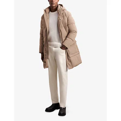 Reiss Mens Light Camel Brown Moon Quilted Longline Stretch-nylon Puffer In Brown