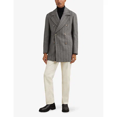 Reiss Mens Grey Bergamo Chalk-stripe Wool-blend Pea Coat In Gray