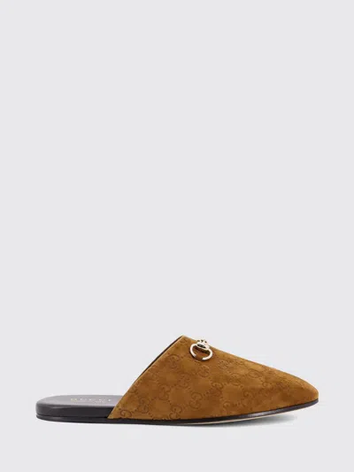 Gucci Men Brown Mule With Horsebit On The Front And All-over Gg Motif In Suede Man In Brown