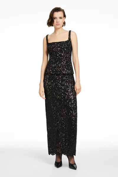 Toccin Marielle Sequined Floral Lace Maxi Skirt In Black