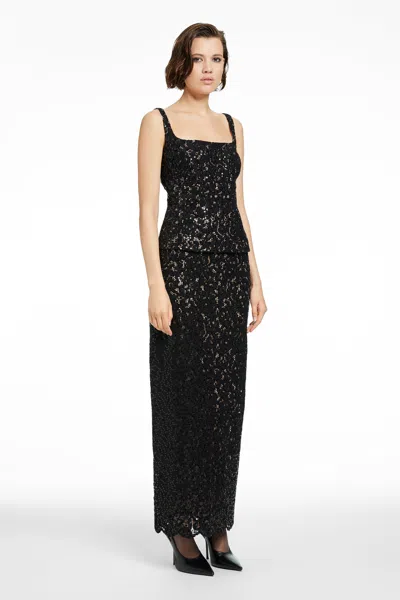 Toccin Marielle Sequined Floral Lace Maxi Skirt In Black