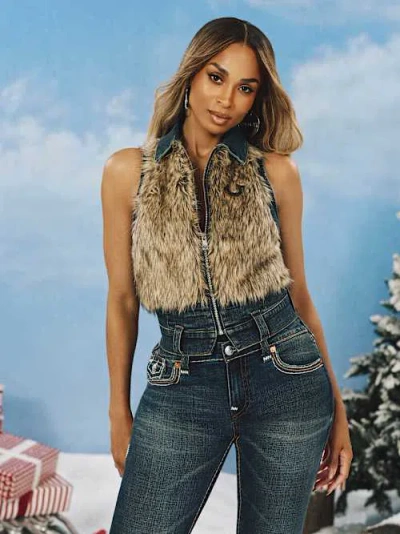 True Religion Women's Fur Denim Vest In Blue