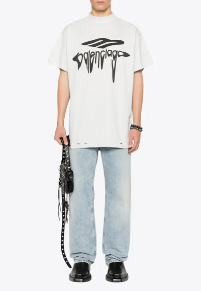 Balenciaga Grey 3b Liquefied Oversized T-shirt In White