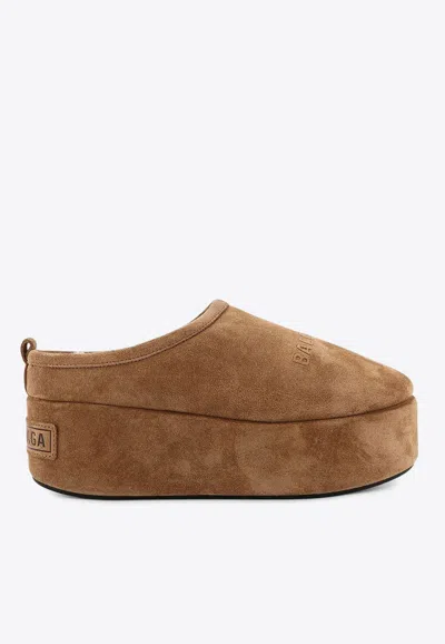 Balenciaga Women Alaska Soft Suede Mule With Plateau In Brown
