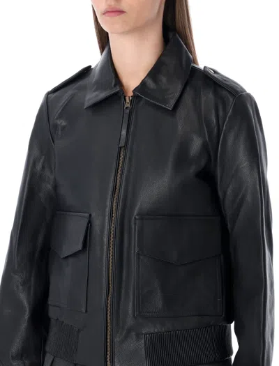 Sessun Miley Leather Bomber In Black
