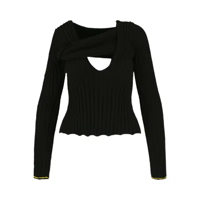 Pre-owned Bottega Veneta Boucle Ribbed V Neck Sweater 'black' | Women's Size 42