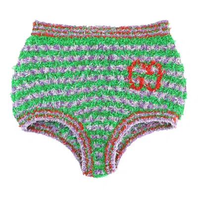 Pre-owned Gucci Fuzzy Striped Briefs 'green' | Women's Size S