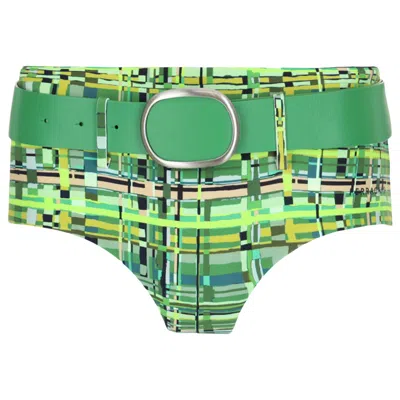 Pre-owned Ferragamo Checkered Belted Swim Bottoms 'green' | Women's Size S