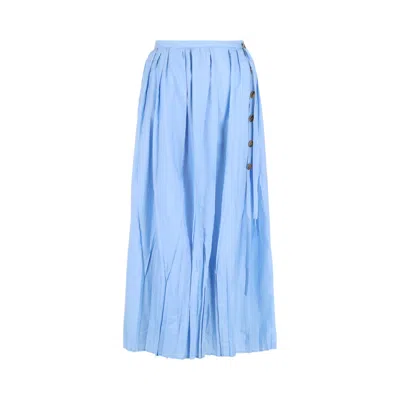 Pre-owned Ferragamo Pleated Wrap Midi Skirt 'blue' | Women's Size 36