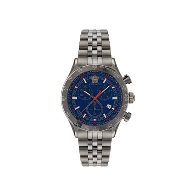 Pre-owned Versace Hellenyium Chrono Bracelet Watch 'gun' | Black | Men's Size Onesize