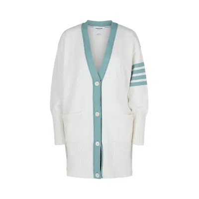Pre-owned Thom Browne Cotton 4 Bar Oversized V Neck Cardigan 'white' | Women's Size 42