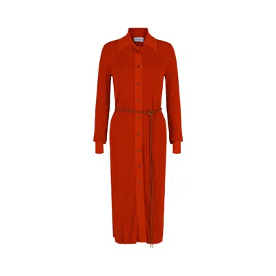 Pre-owned Ferragamo Ribbed Knit Midi Dress 'orange' | Women's Size M