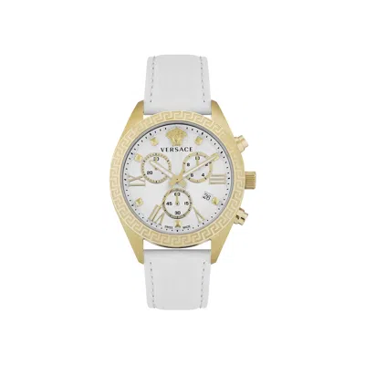 Pre-owned Versace Greca Chrono Leather Watch 'gold' | Women's Size Onesize
