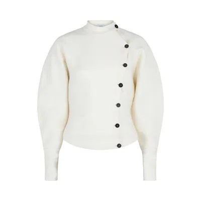 Pre-owned Ferragamo Asymmetrical Buttoned Cardigan 'white' | Women's Size M