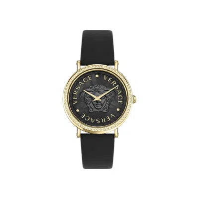 Pre-owned Versace V Dollar Leather Watch 'gold' | Women's Size Onesize