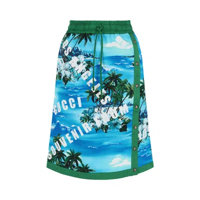 Pre-owned Gucci Hawaiian Printed Knee Length Skirt 'blue/multicolor' | Women's Size Xs