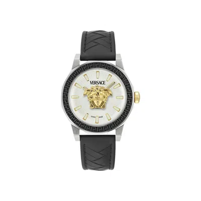 Pre-owned Versace Medusa Deco Leather Watch 'stainless Steel' | Silver | Men's Size Onesize