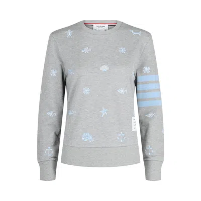 Pre-owned Thom Browne 4 Bar Nautical Crewneck Sweatshirt 'grey' | Women's Size 42 In Gray