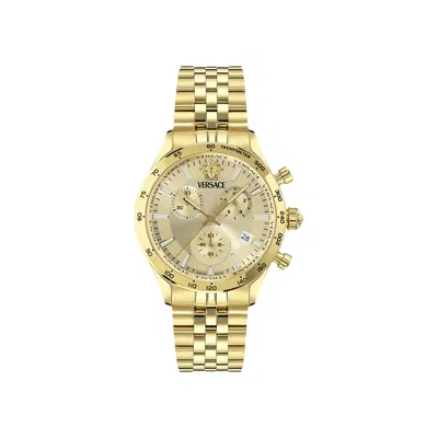Pre-owned Versace Hellenyium Chrono Petite Bracelet Watch 'gold' | Men's Size Onesize