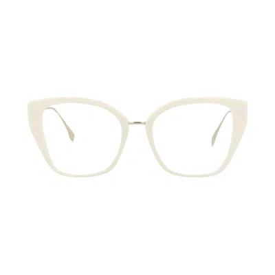 Pre-owned Fendi Cat Eye Frame Acetate Optical Frames 'ivory/silver/transparent' | White | Women's Size Onesize
