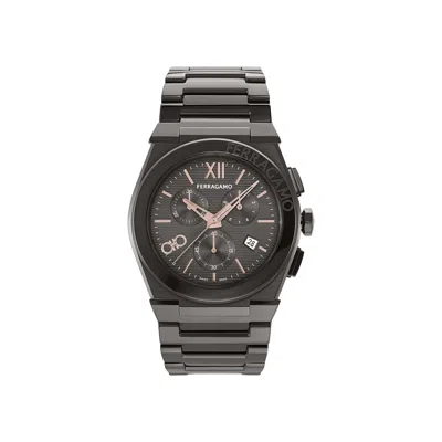 Pre-owned Ferragamo Vega Chrono Bracelet Watch 'gun' | Black | Men's Size Onesize