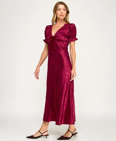 Row A Women's Short Sleeves V-neck Dress In Pink