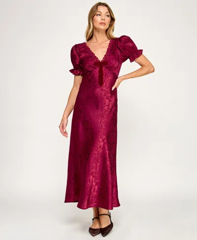 Row A Women's Short Sleeves V-neck Dress In Pink