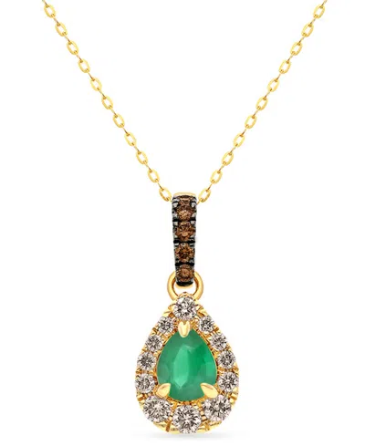 Le Vian Emerald (1/4 Ct. T.w.), Chocolate Diamond (1/20 Ct. T.w.) And Nude Diamond Necklace (3/20 Ct. T.w.)  In Gold