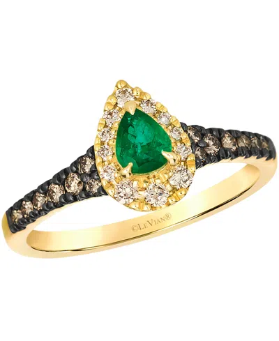 Le Vian Emerald (.25 Ct. T.w.), Chocolate Diamond (.19 Ct. T.w.) And Nude Diamond Ring (.15 Ct. T.w.) In 14k In Gold
