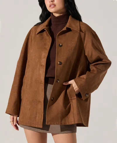 Astr Presleigh Faux Suede Jacket In Brown, Women's At Urban Outfitters In Brown