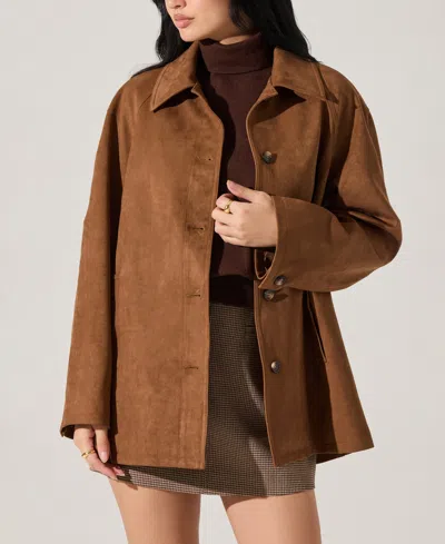 Astr Presleigh Faux Suede Jacket In Brown, Women's At Urban Outfitters In Brown