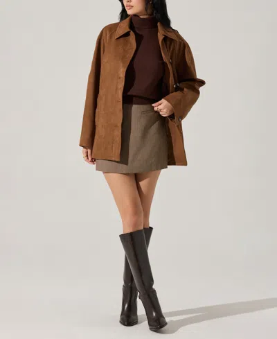 Astr Presleigh Faux Suede Jacket In Brown, Women's At Urban Outfitters In Brown
