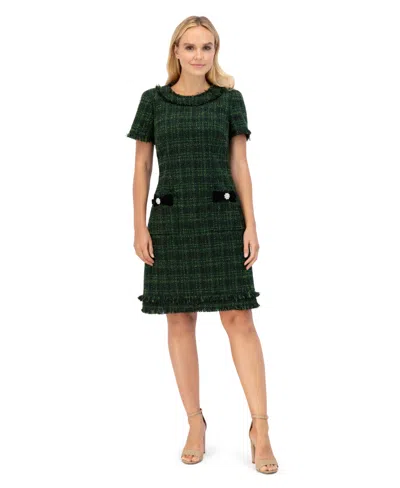 Eliza J Plus Size Short Sleeve Lurex Boucle Shift Dress In Green