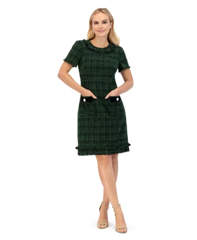 Eliza J Plus Size Short Sleeve Lurex Boucle Shift Dress In Green