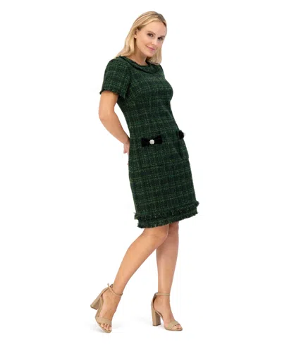 Eliza J Plus Size Short Sleeve Lurex Boucle Shift Dress In Green