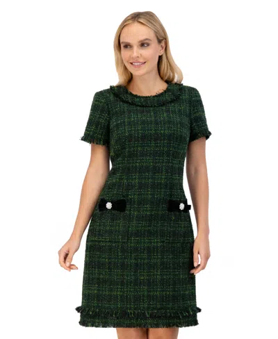 Eliza J Plus Size Short Sleeve Lurex Boucle Shift Dress In Green