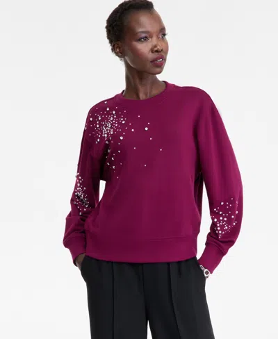 Inc International Concepts Women's Embellished French Terry Sweatshirt, Macy's Exclusive In Purple