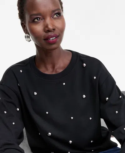 Inc International Concepts Women's Studded French Terry Sweatshirt, Macy's Exclusive In Black