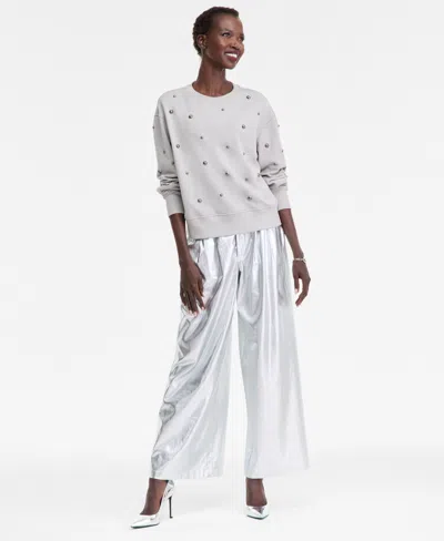 Inc International Concepts Women's Studded French Terry Sweatshirt, Macy's Exclusive In Neutral