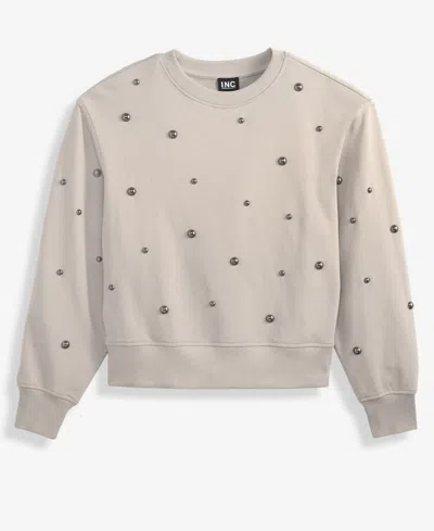 Inc International Concepts Women's Studded French Terry Sweatshirt, Macy's Exclusive In Neutral